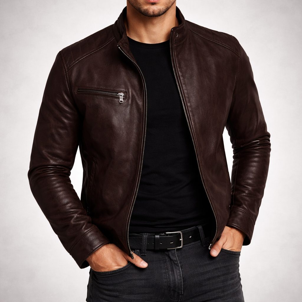 Genuine Leather Jacket for Men - Coffee