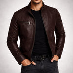 Genuine Leather Jacket for Men - Coffee