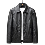 Genuine Leather Zip-Up Jacket for Men - Black