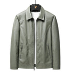 Genuine Leather Zip-Up Jacket for Men - Green