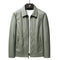Genuine Leather Zip-Up Jacket for Men - Green