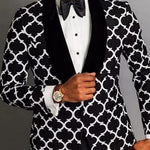 Geometric Print Single Breasted Suit for Men