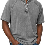 Henley Button-Down Short Sleeve Shirt for Men - Grey