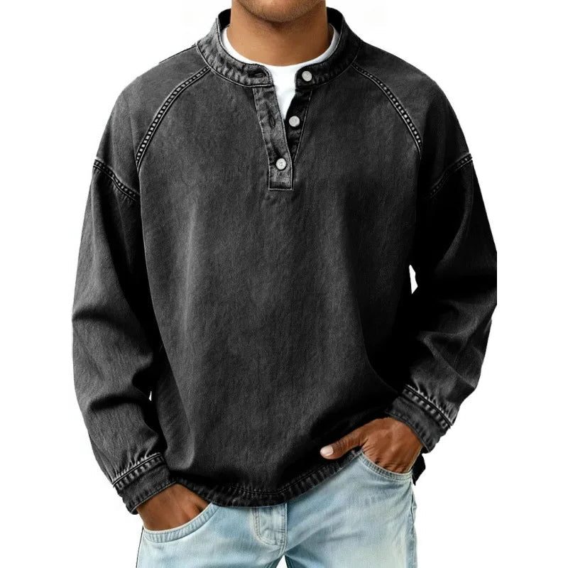 Henley Long Sleeve T-Shirt for Men - Black