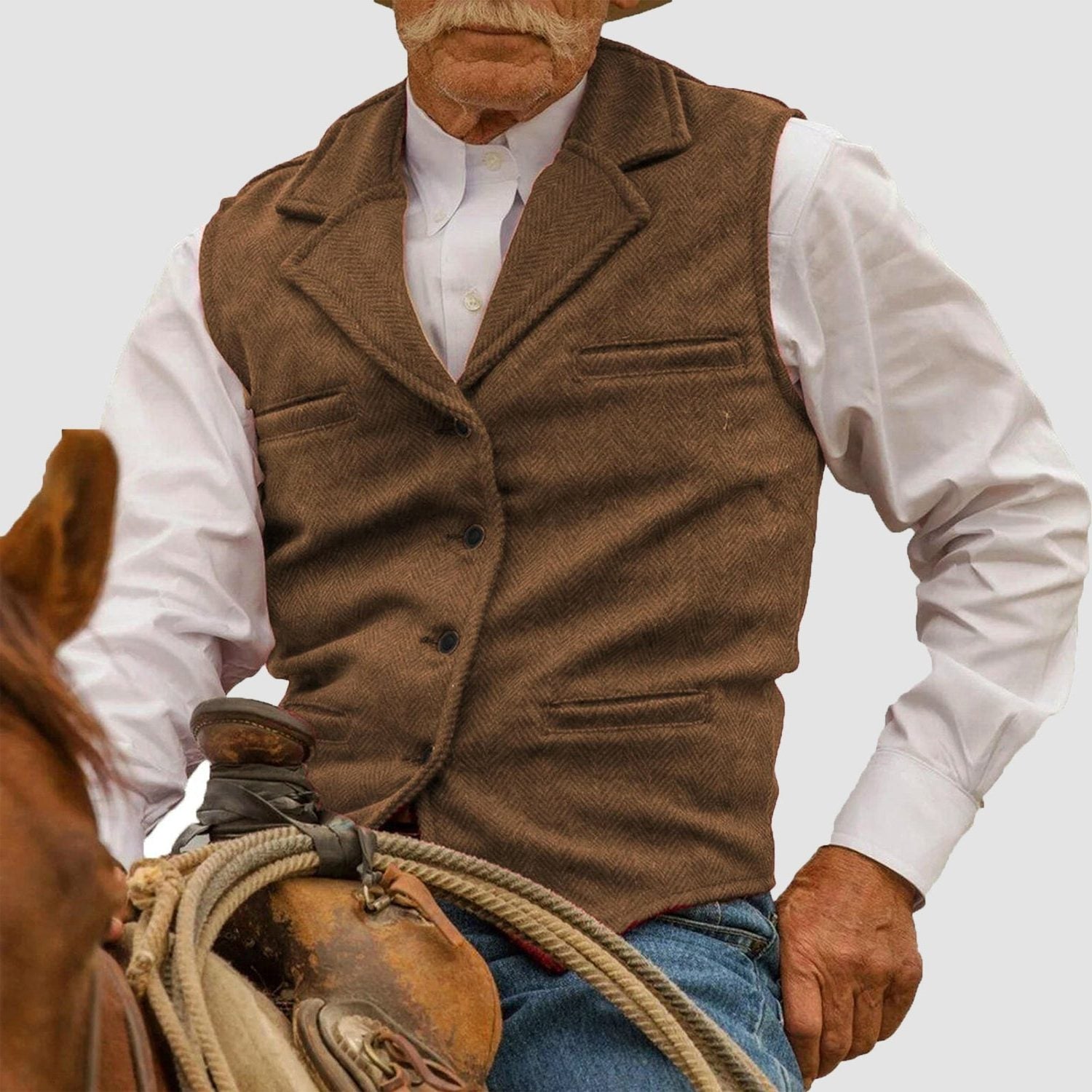 Herringbone Lapel Collar Button-Up Vest for Men