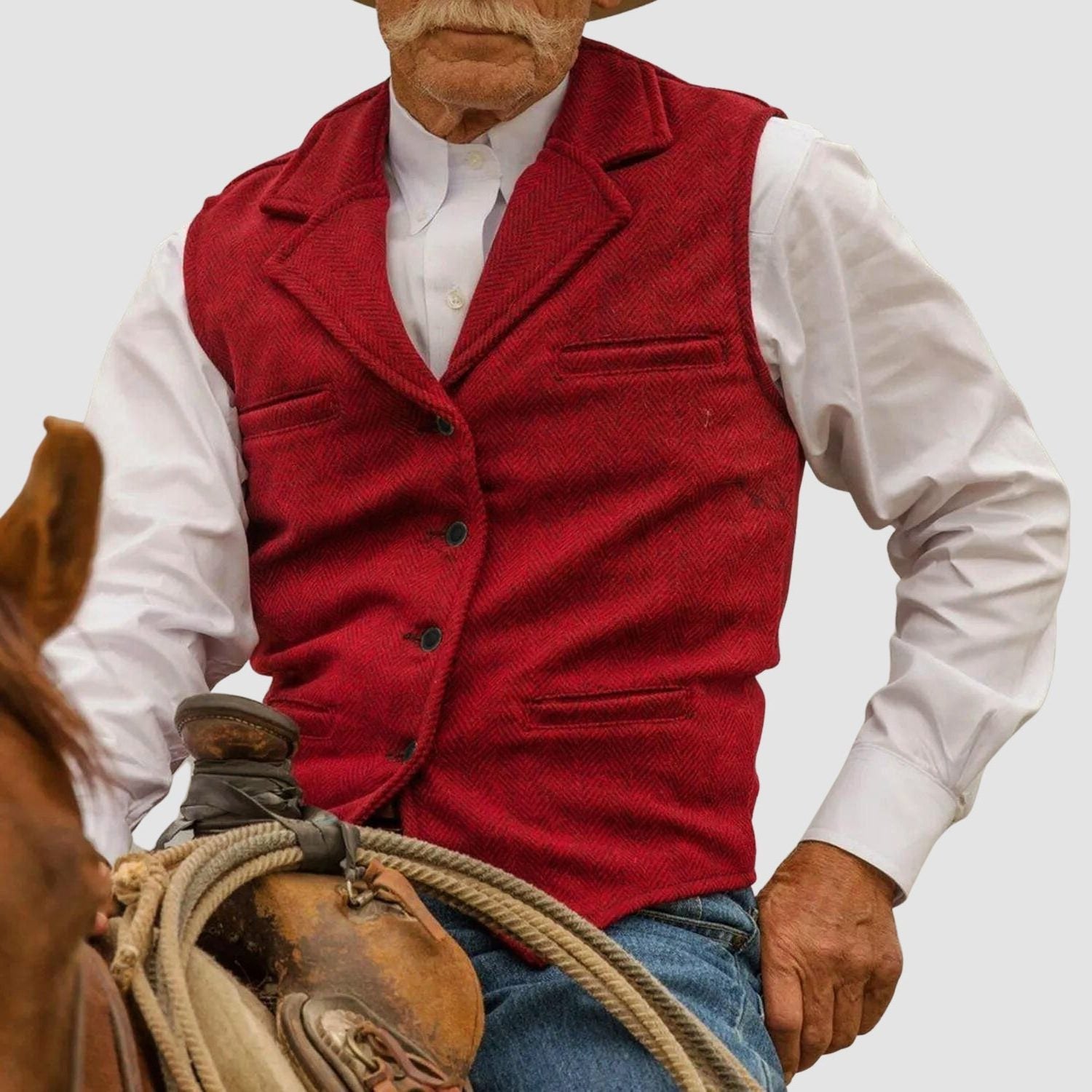 Herringbone Lapel Collar Button-Up Vest for Men - Red