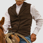 Herringbone Lapel Collar Button-Up Vest for Men - Brown