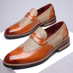 Herringbone Wingtip Brogue Penny Loafers for Men