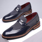 Herringbone Wingtip Brogue Penny Loafers for Men - Blue