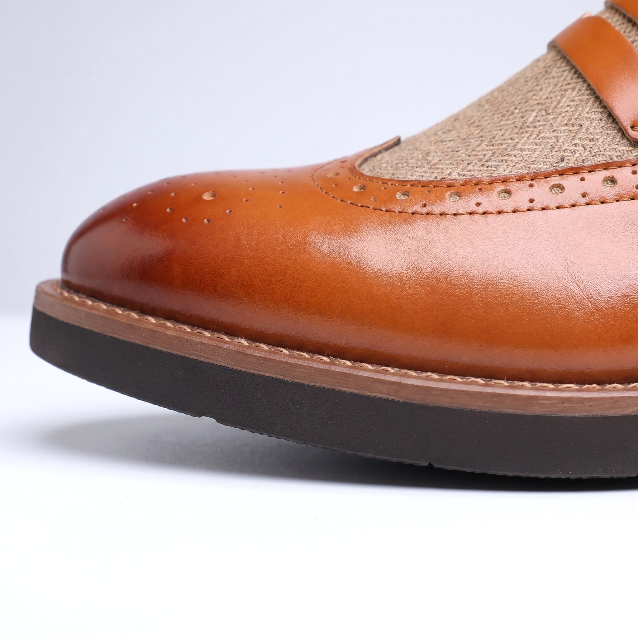 Herringbone Wingtip Brogue Penny Loafers for Men - View 5