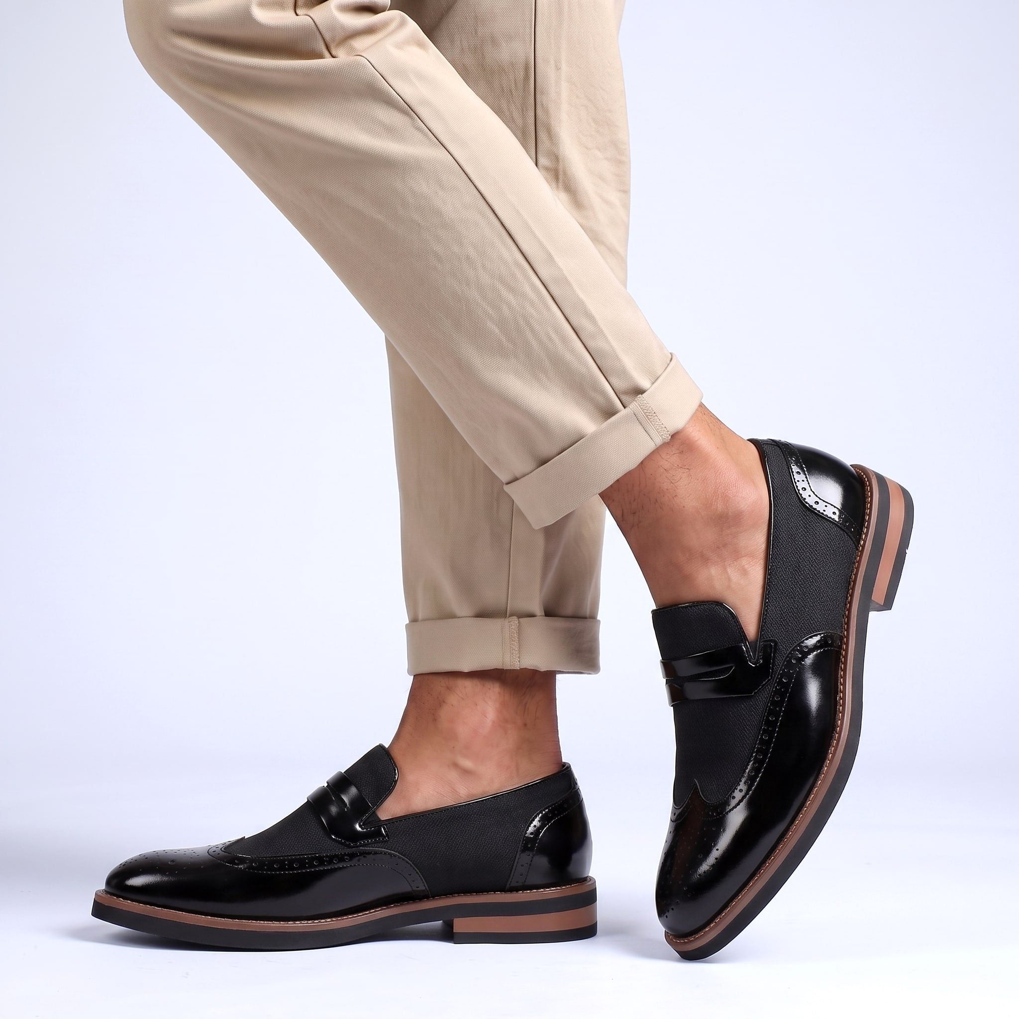 Herringbone Wingtip Brogue Penny Loafers for Men - View 8