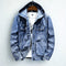 Hooded Denim Jacket with Chest Pockets for Men - Light Blue