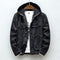 Hooded Denim Jacket with Chest Pockets for Men - Black