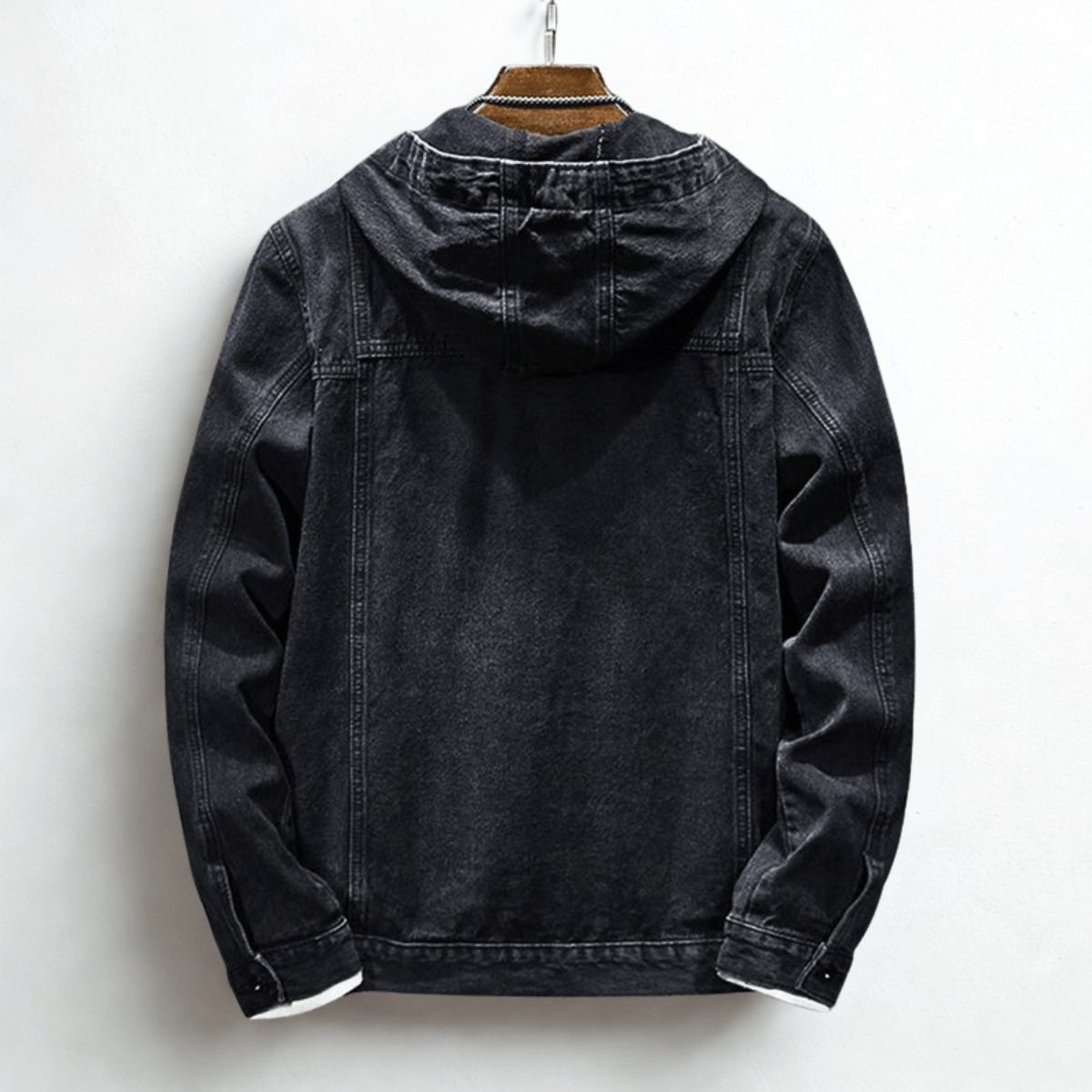 Hooded Denim Jacket with Chest Pockets for Men - View 6