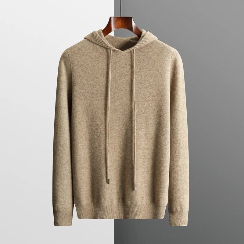 Hooded Knit Sweater with Drawstring and Long Sleeves for Men
