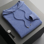 Hooded Knit Sweater with Drawstring and Long Sleeves for Men - Blue
