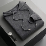 Hooded Knit Sweater with Drawstring and Long Sleeves for Men - Dark Gray
