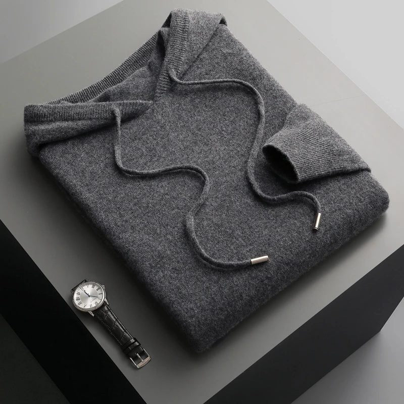 Hooded Knit Sweater with Drawstring and Long Sleeves for Men - Dark Gray