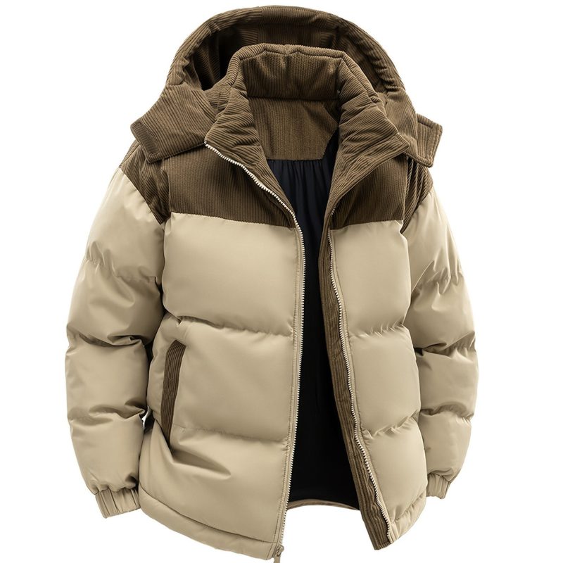 Hooded Padded Winter Puffer Jacket for Men - Khaki