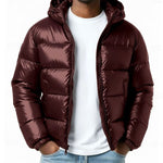 Hooded Quilted Puffer Jacket for Men - Wine