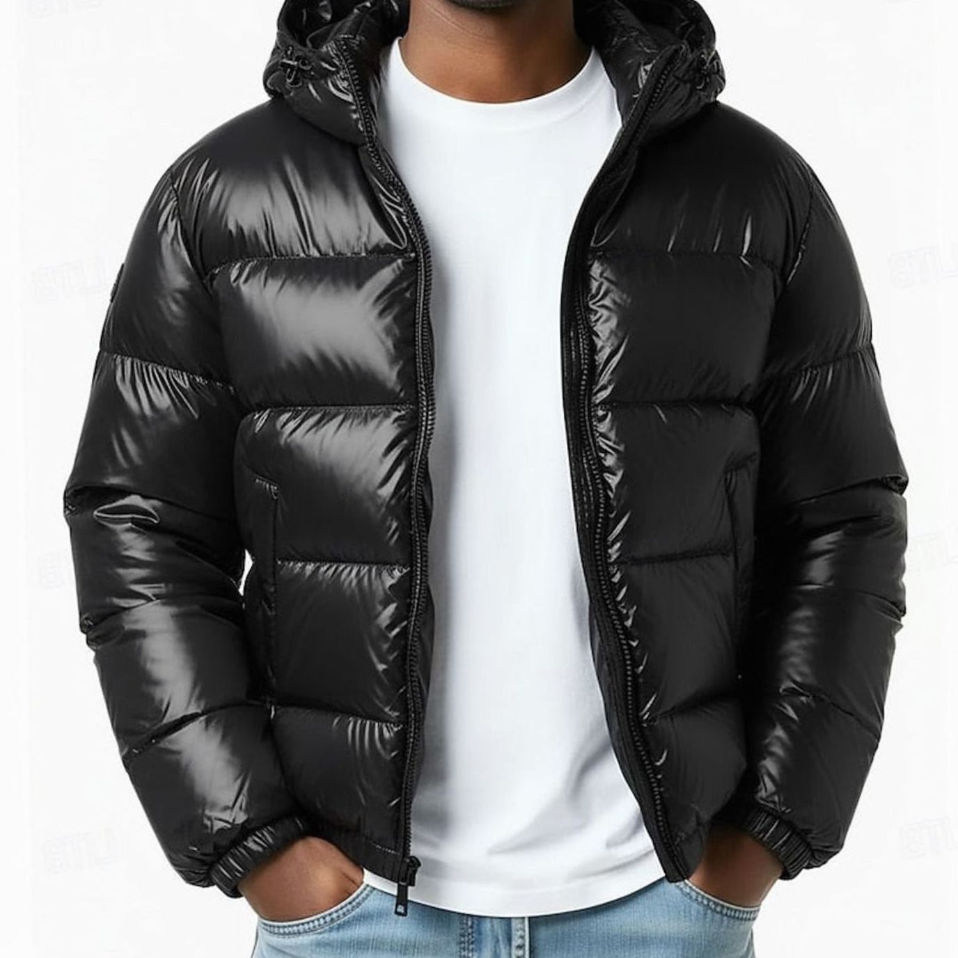 Hooded Quilted Puffer Jacket for Men - Black