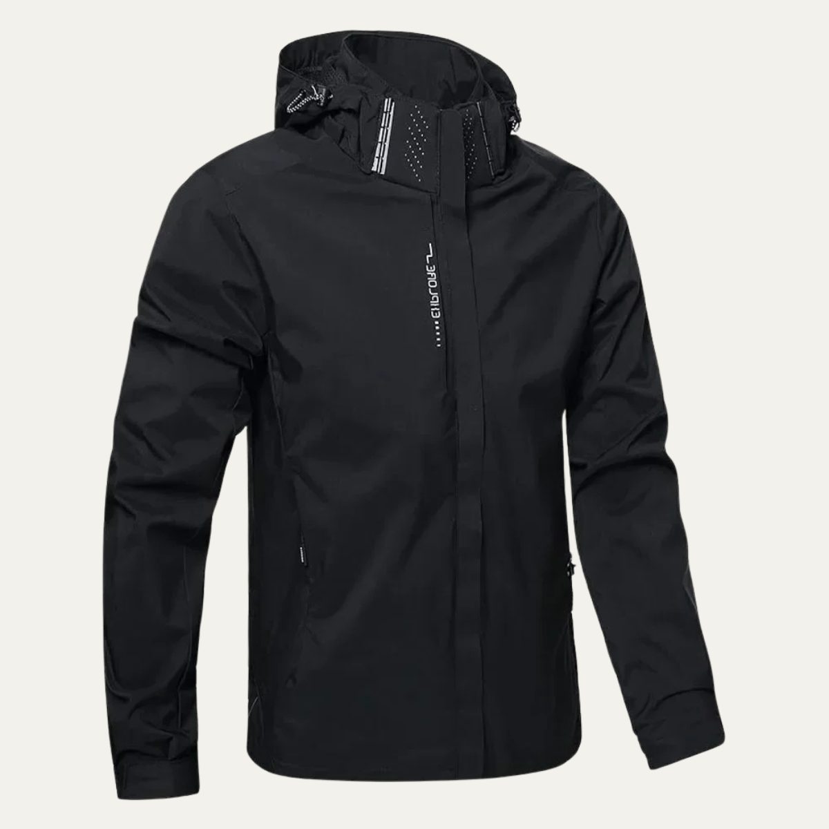 Hooded Rain Jacket with Zip-Up Front for Men - Black