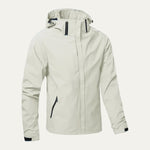 Hooded Rain Jacket with Zip-Up Front for Men - Beige