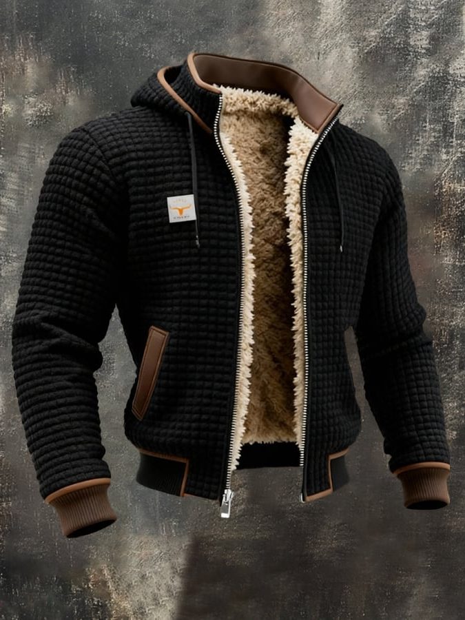 Hooded Sherpa-Lined Winter Fleece Jacket for Men - Black