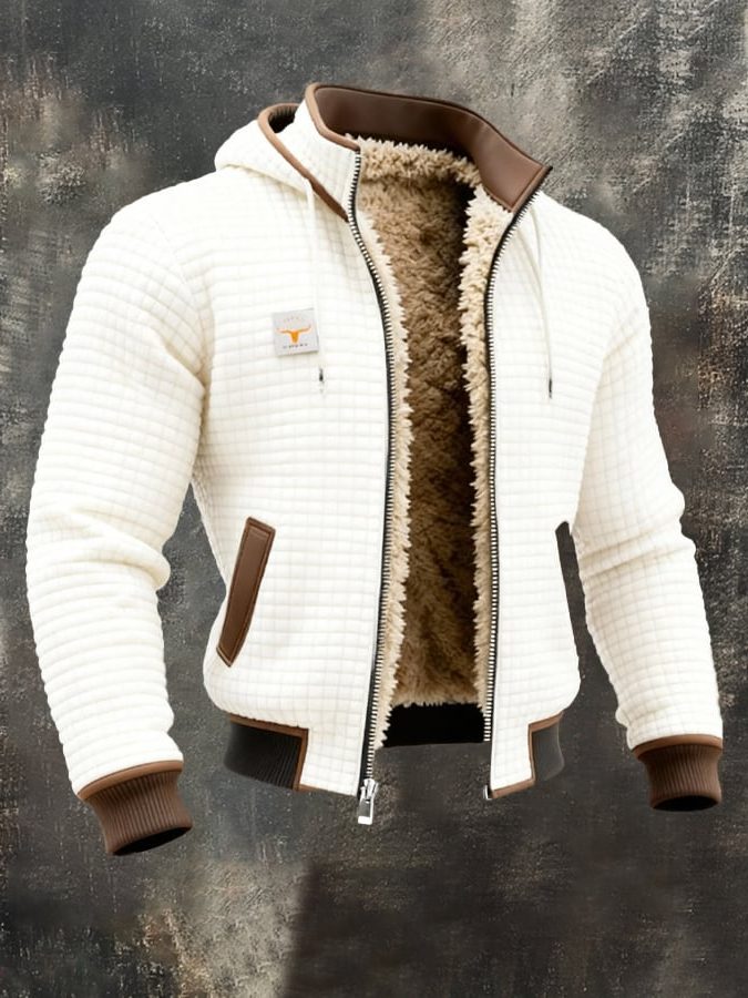 Hooded Sherpa-Lined Winter Fleece Jacket for Men - White