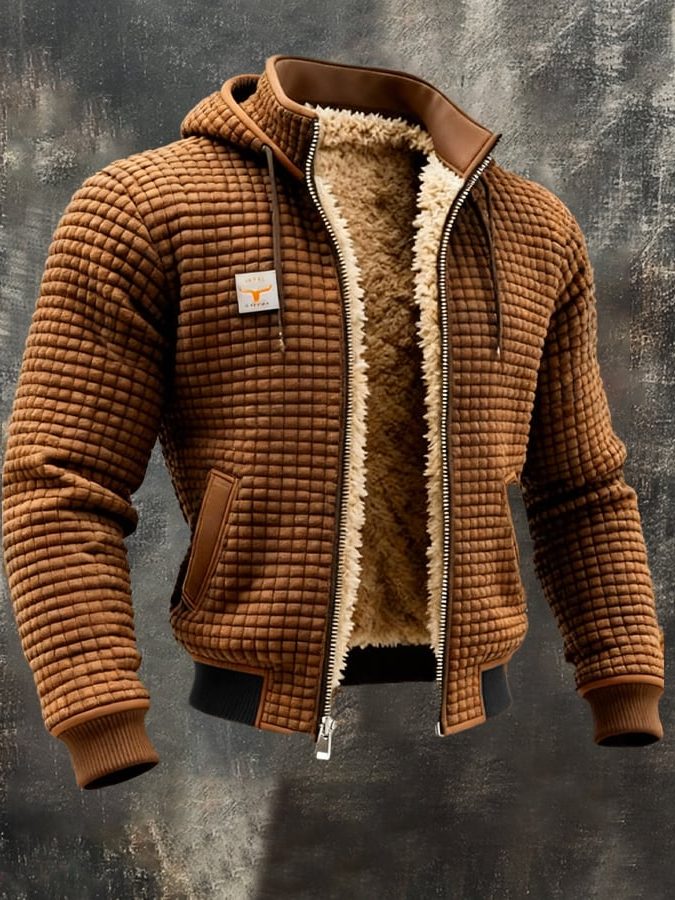 Hooded Sherpa-Lined Winter Fleece Jacket for Men - Brown