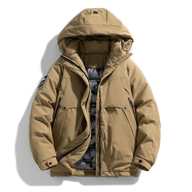 Hooded Winter Puffer Jacket with Stand Collar for Men