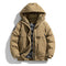 Hooded Winter Puffer Jacket with Stand Collar for Men - Dark khaki