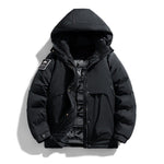 Hooded Winter Puffer Jacket with Stand Collar for Men - Black