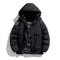 Hooded Winter Puffer Jacket with Stand Collar for Men - Black