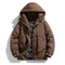 Hooded Winter Puffer Jacket with Stand Collar for Men - Coffee