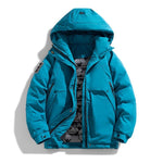 Hooded Winter Puffer Jacket with Stand Collar for Men - Turquoise blue