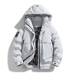 Hooded Winter Puffer Jacket with Stand Collar for Men - Offwhite