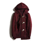 Hooded Wool Blend Winter Cardigan with Toggle Buttons for Men