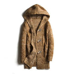 Hooded Wool Blend Winter Cardigan with Toggle Buttons for Men - Brown