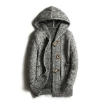 Hooded Wool Blend Winter Cardigan with Toggle Buttons for Men - Grey