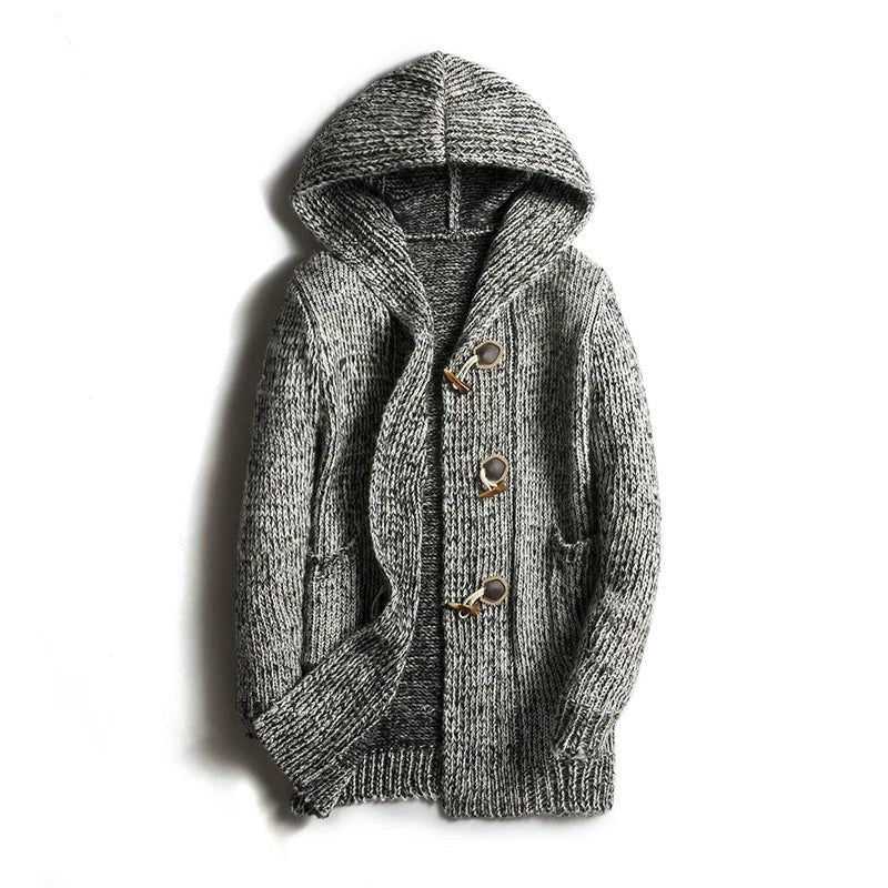 Hooded Wool Blend Winter Cardigan with Toggle Buttons for Men - View 3