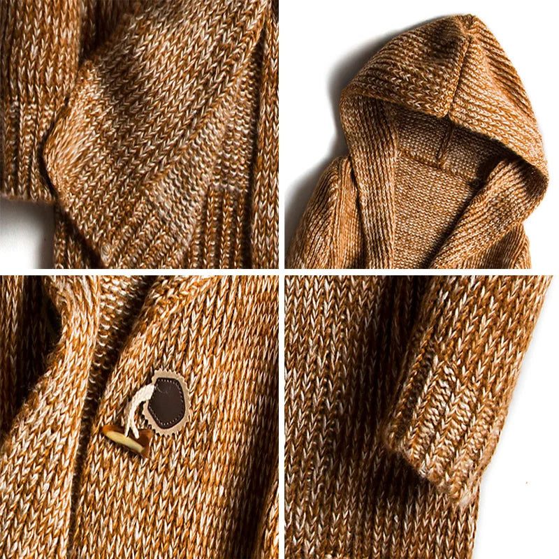 Hooded Wool Blend Winter Cardigan with Toggle Buttons for Men - View 4