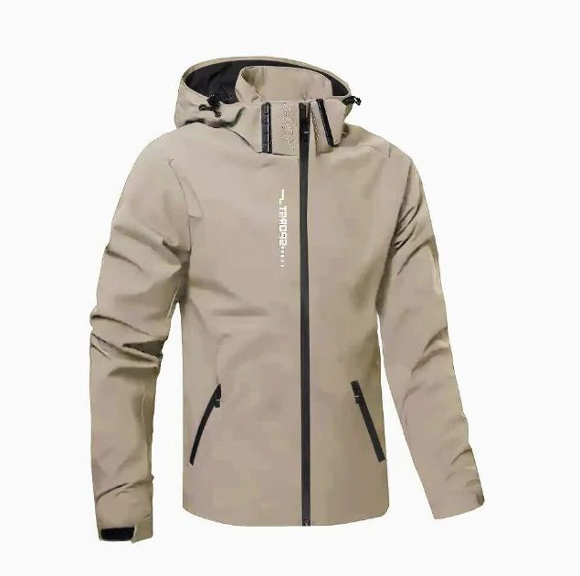 Hooded Zip-Up Windbreaker Jacket for Men - Khaki