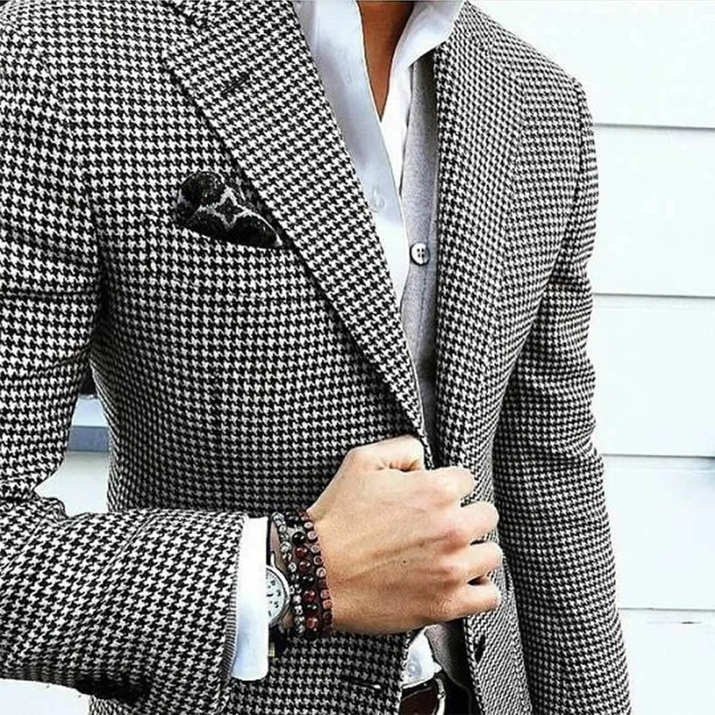 Houndstooth Check Blazer with Notch Lapel for Men