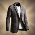 Houndstooth Wool Blend Blazer with Notch Lapel for Men - Gray