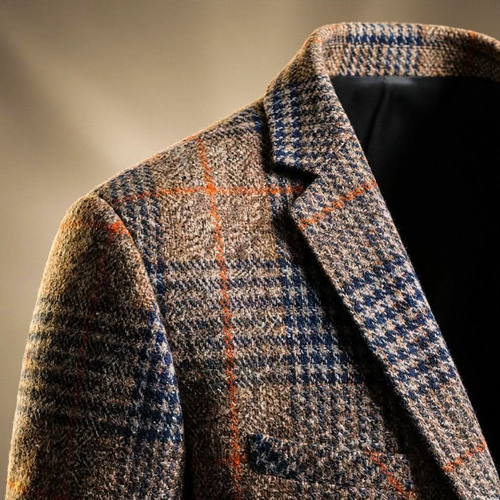 Houndstooth Wool Blend Blazer with Notch Lapel for Men - View 3