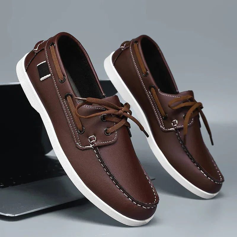 Lace-Through Boat Shoe Loafers for Men - Walnut