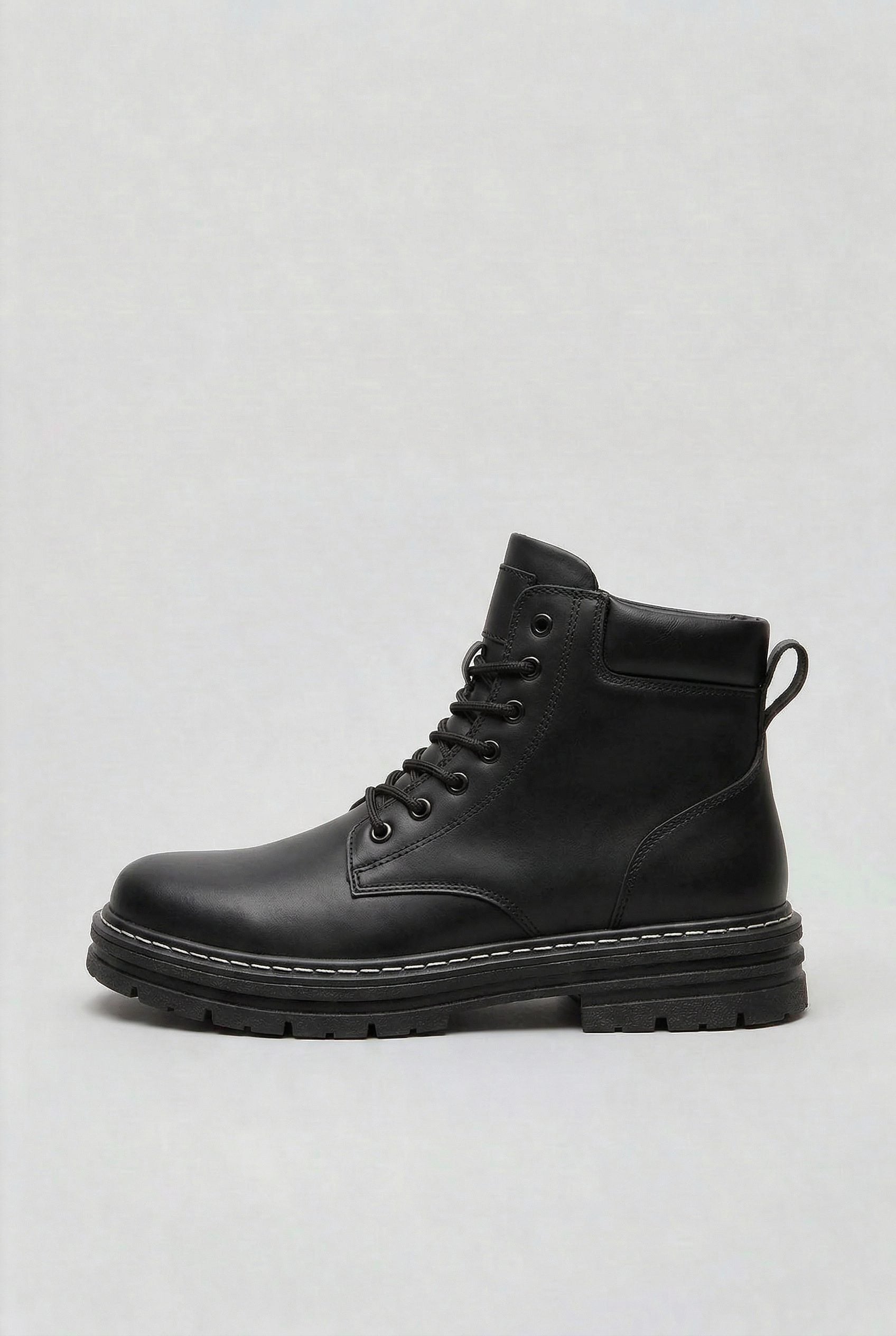 Lace-Up Chunky Sole Ankle Boots for Men - Black