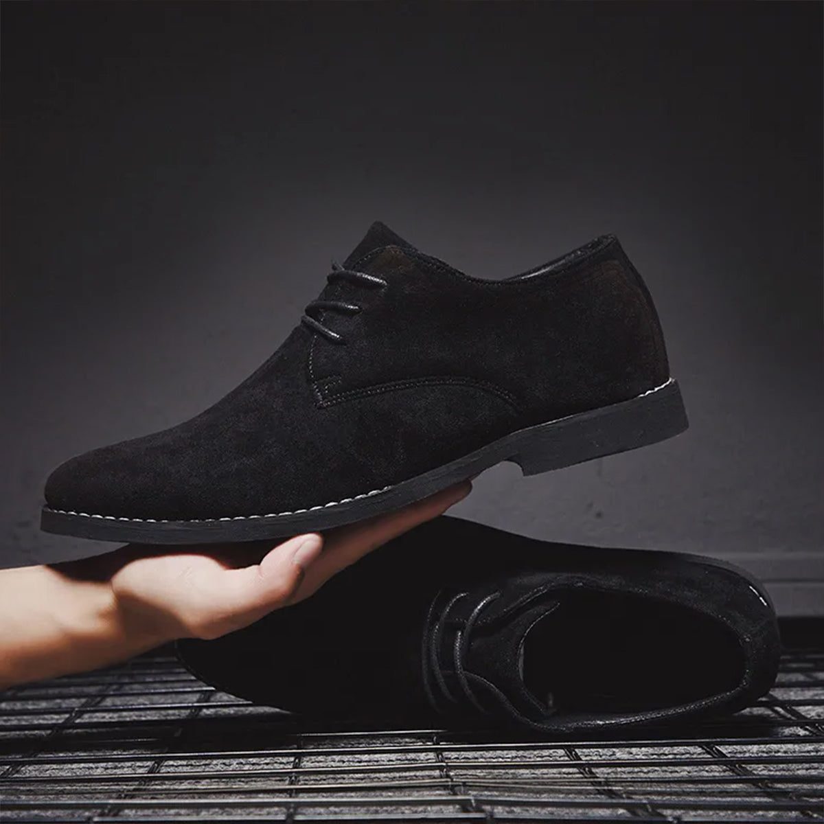 Lace-Up Derby Shoes with Suede Upper for Men - View 10