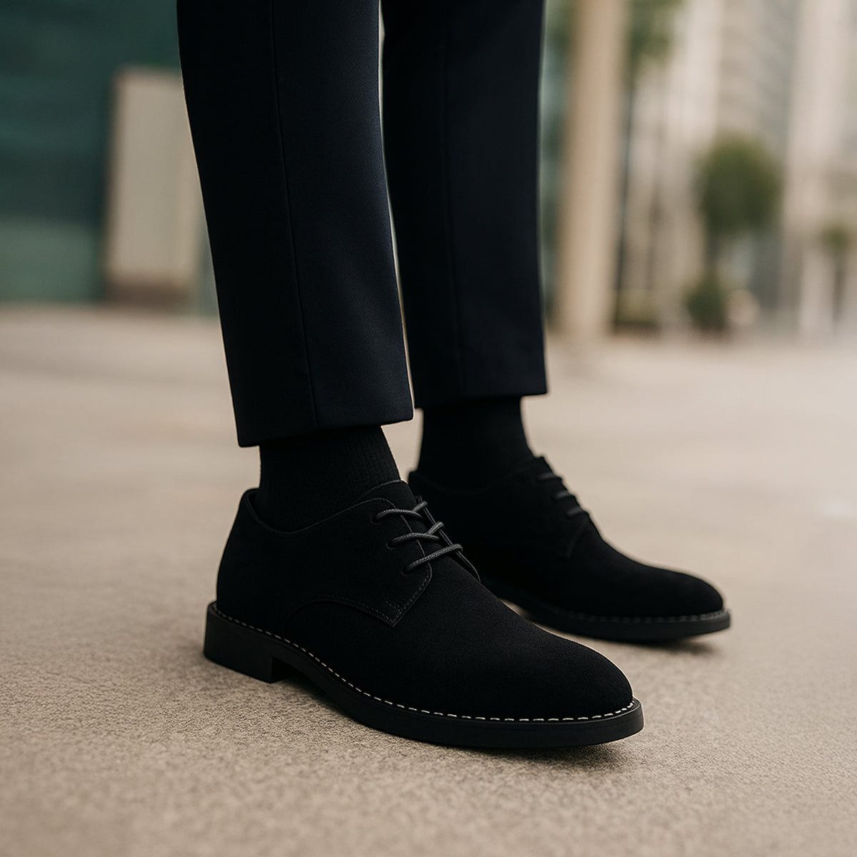 Lace-Up Derby Shoes with Suede Upper for Men - View 11
